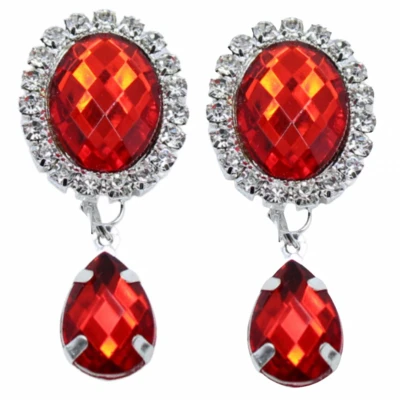 Afbeelding van Clip oorbellen rood kunststof zilverkleur geen gaatje Charme Bijoux