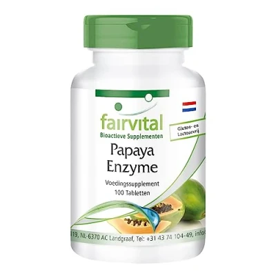 Afbeelding van Fairvital Papaja enzym tabletten HOOG GEDOSEERD VEGAN 100 met Papaïne, amylase en protease, (Carica papaya)