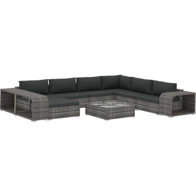 Afbeelding van vidaXL 10 delige Loungeset met kussens poly rattan grijs