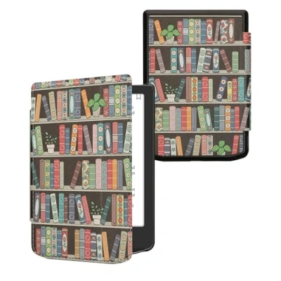 Afbeelding van kwmobile E reader hoesje geschikt voor Pocketbook Verse / Pro Color Vivlio Light HD hoes flip case met magnetische sluiting Ereader cover Zomerse bibliotheek design in blauw groen roze