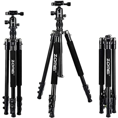 Afbeelding van Travel Tripod ZOMEi Q555 62.5inches Compacte Camera Statief Aluminium met Robuuste Ball Head en Stabiele Quick Release Plaat voor Canon, Sony, Nikon DSLR Zwart