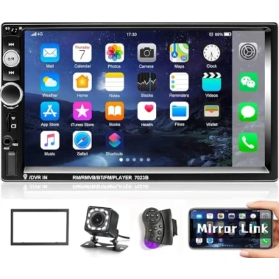 Afbeelding van CAMECHO Radio 2 DIN Autoradio Bluetooth 7 Inch scherm MP5 Speler USB/SD/AUX in/FM/Spiegel Link+ Achteruitrijcamera