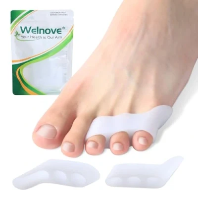 Afbeelding van Welnove Gel Pinky teenscheiders 8 stuks Toe Spacers, Bunion Kussens Pads voor Vrouwen en Mannen, Siliconen Kleine Teen Beschermers het voorkomen van Wrijven &amp; Verlicht Druk (Wit)
