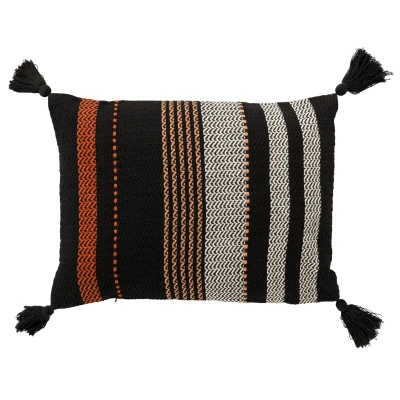 Afbeelding van Dutch Decor TAMAR Sierkussen katoen 40x60 cm Raven zwart kussentje met flosjes