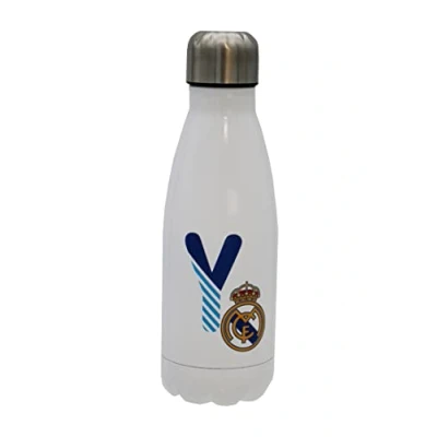 Afbeelding van Real Madrid roestvrijstalen waterfles, hermetische sluiting, met letter Y ontwerp in blauw, 550 ml, witte kleur, officieel product (CyP Brands)