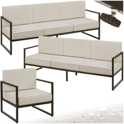 Afbeelding van tectake® tuin loungeset Comosa Voor 7 personen Tuinset Twee banken en fauteuil Waterafstotende ultradikke zit rugkussens Draagkracht 120kg per zitplaats Bruin/beige
