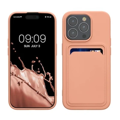 Afbeelding van kwmobile telefoonhoesje geschikt voor iPhone 15 Pro Hoesje met pasjeshouder TPU case in roze grapefruit