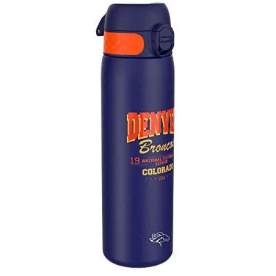 Afbeelding van ION8 Stalen Waterfles, 600 ml/20 oz, Lekvrij, Makkelijk te Openen, Veilige Vergrendeling, Vaatwasserbestendig, Hygiënische Flipcover, Draaggreep, Duurzaam, Reliëfprint, Ontwerp NFL Broncos Drinkfles