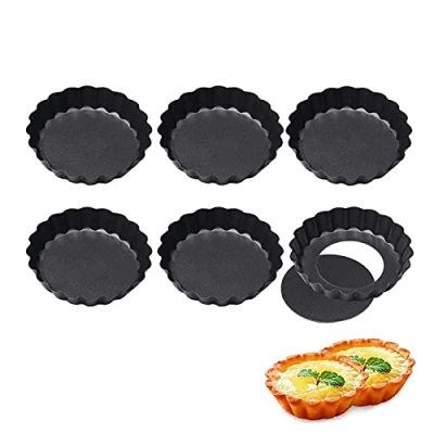 Afbeelding van ZEACCT 6 Stuks Mini Quiche Pans, Ronde Taart Quichevorm 4 Inch Met Losse Basis Non Stick Taartvormpjes, Tart Pannen Taartvorm Voor Chocolade Cake Home Keuken Bakken
