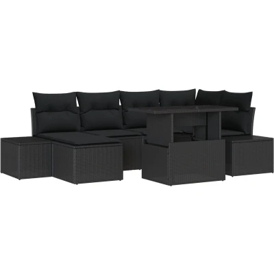 Afbeelding van vidaXL Tuinbank Set van 7 Zwart Rattan, Polyester Tuin Hoekbank