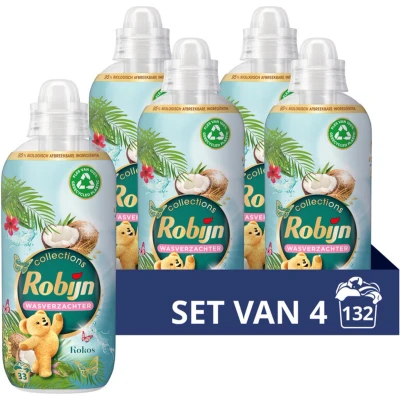 Afbeelding van 4x Robijn Wasverzachter Kokos Sensation 33 Wasbeurten 825 ml