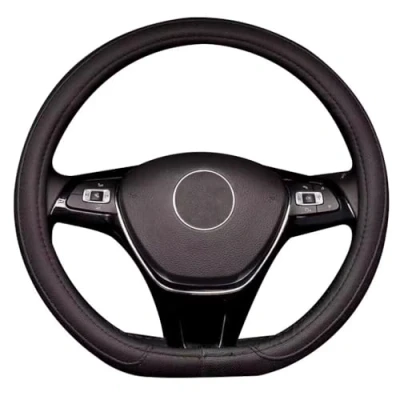 Afbeelding van Pahajim Auto Stuurhoes D Type Stuurwiel Beschermer Vorm Antislip PU Leer Stuurwielhoezen Voor Diameter 38cm (15&quot;) (zwart)