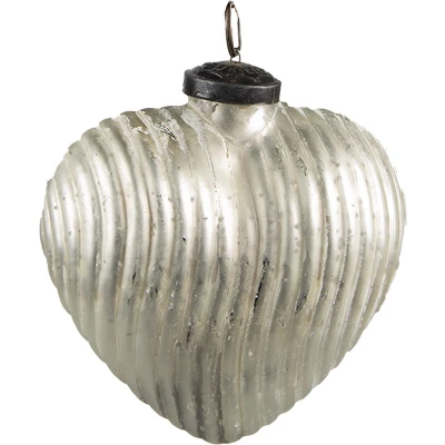 Afbeelding van Clayre &amp; Eef Kerstbal 7x4x8 cm Zilverkleurig Glas Hartvormig Kerstdecoratie