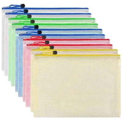 Afbeelding van KOOSREEL A6 Documententas met ritssluiting, 10 stuks, 5 kleuren, pvc, transparant, rastertransparant design, netstof, voor reizen, kantoor, accessoires, accessoires