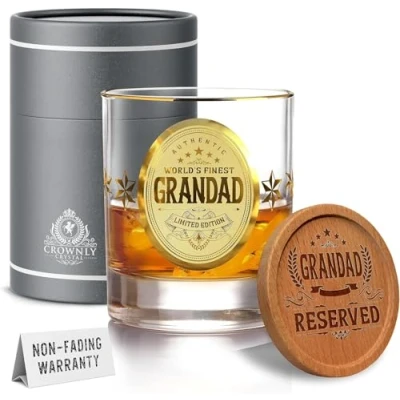 Afbeelding van Kies®Gift Gouden cadeaus voor opa, gepersonaliseerd whiskyglas, opa Kerstmis, verjaardagscadeaus, overgrootvader cadeaus, van kleindochter, populaire geschenken