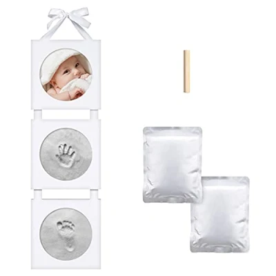Afbeelding van Navaris baby handafdruk en voetafdruk kit Drie frame hangers met klei Voor het gieten van baby&#039;s Hand voetafdrukken jongens meisjes