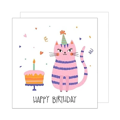 Afbeelding van Edition Seidel Premium vierkante verjaardagskaart met envelop. Wenskaart Happy Birthday kaart verjaardag humor grappig meisje tieners kinderen kat (GQ114)