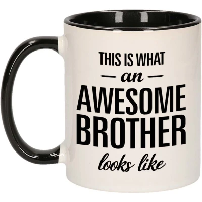 Afbeelding van Awesome brother / Geweldige broer mok beker zwart wit 300 ml Cadeau mokken feest