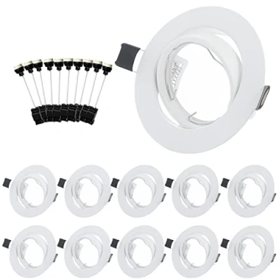Afbeelding van Bojim GU10 Inbouwspot Set, witte montageringen voor 68mm inbouwspots met fitting, Kantelbaar 30, AC 230V, Keramische fittingen, set van 10, Inbouwdiameter φ68 80 mm