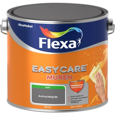 Afbeelding van flexa easycare muurverf mat antracietgrijs 2.5 ltr