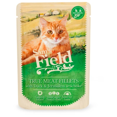 Afbeelding van Sam&#039;s Field Cat Maaltijdzakjes True Meat Filets 85 g Kattenvoer Kip&amp;Eend&amp;Aardpeer