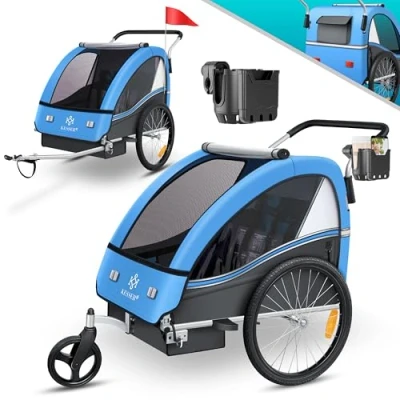 Afbeelding van KESSER® Kinderaanhanger, fietsaanhanger, sport RX, 2 in 1, joggerfunctie, kinderfietskar + 5 punts veiligheidsgordel, 360 voorwiel, jogger, buggy, fietsaanhanger voor 1 tot kinderen, max. 40 kg