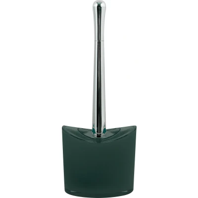 Afbeelding van MSV Toiletborstel in houder/wc borstel Aveiro PS kunststof/rvs donkergroen/zilver 37 x 14 cm Toiletborstels