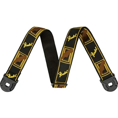 Afbeelding van Fender Quick grip locking end strap black yellow brown, 2 Gitaarband met straplock meerkleurig