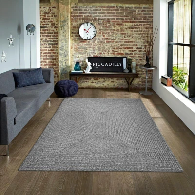 Afbeelding van Corda Binnen &amp; Buiten Vloerkleed Effen Gevlochten Rechthoek Tuin Balkon Laagpolig Grijs Polypropyleen 160x230 cm