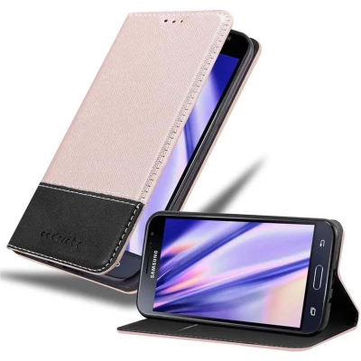 Afbeelding van Cadorabo Hoesje geschikt voor Samsung Galaxy J3 2016 in ROSE GOUD ZWART Beschermhoes met magnetische sluiting, standfunctie en kaartvakje Book Case Cover Etui