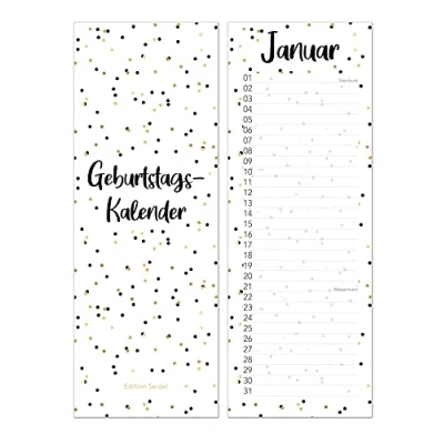 Afbeelding van Edition Seidel Verjaardagskalender met spiraalbinding in het formaat 105 x 297 mm, jaaronafhankelijk, permanente kalender (20897)