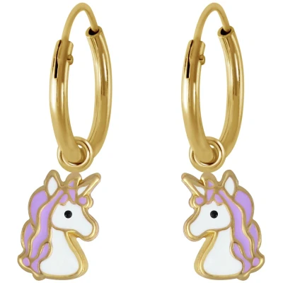 Afbeelding van JoyS Zilveren eenhoorn bedel oorbellen oorringen paars unicorn 14k goudplating