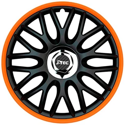Afbeelding van J Tec 4 Delige Wieldoppenset Orden R 13 inch zwart/oranje + chroom ring
