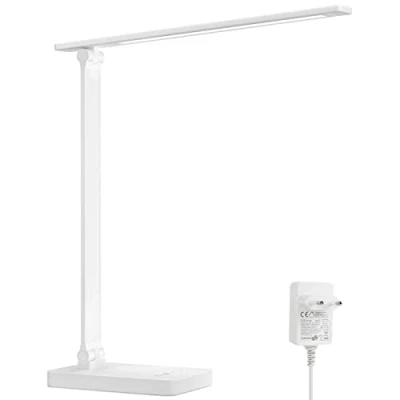 Afbeelding van Lepro Bureaulamp, led tafellamp, dimbaar, bedlampje 655 lumen, 3 kleuren en 5 helderheidsniveaus, daglichtlamp, oogbescherming, bureaulamp voor kinderen, kantoor, wit