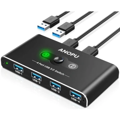 Afbeelding van USB Switch, KVM schakelaar Switch 2PC 3.0 2 In 4 Uit, Verbeterde met Kabels voor Printer, Muis, Toetsenbord, Harde Schijf en Meer Apparaten