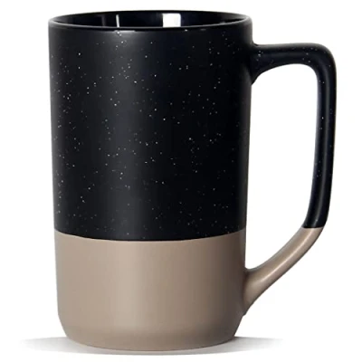 Afbeelding van SHOWFULL 16oz grote koffiemok, twee kleurencombinatie keramische theekop met groot handvat wit gespikkeld voor mannen vrouwen restaurant thuiskantoor warme dranken, zwart