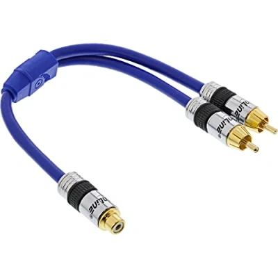 Afbeelding van InLine® Tulp Y kabel, Premium, vergulde contacten, 1x contraplug naar 2x Tulpplug, 0.25m