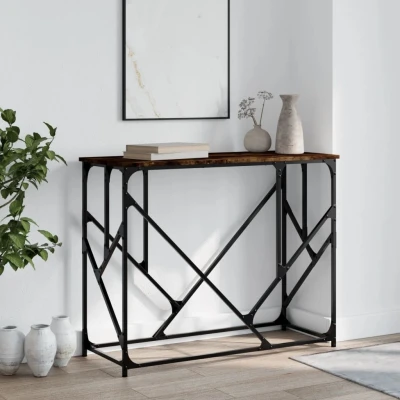 Afbeelding van Wandtafel 100x40x80 cm bewerkt hout gerookt eikenkleurig