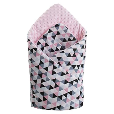 Afbeelding van Medi Partners Minky Inslagdeken, steekkussen, 100% katoen, 75 x cm, slaapzak, dubbelzijdig zacht, multifunctioneel anti allergisch voor baby&#039;s (roze driehoek met lichtroze minky)