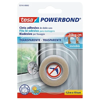 Afbeelding van tesa 55743 00002 02 Powerbond dubbelzijdig plakband, sterk, 1,5 m: 19 mm, transparant