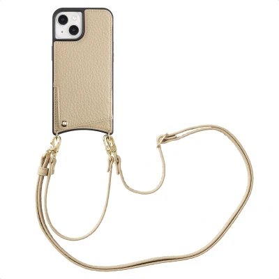 Afbeelding van Selencia Hoesje Geschikt voor iPhone 13 met Pasjeshouder Nova Backcover koord en pashouder Beige