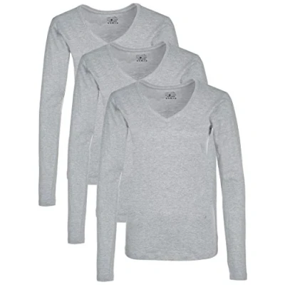 Afbeelding van Berydale Dames T shirt met lange mouwen en V hals, gemaakt van 100% katoen, Grijs, set 3, XXL