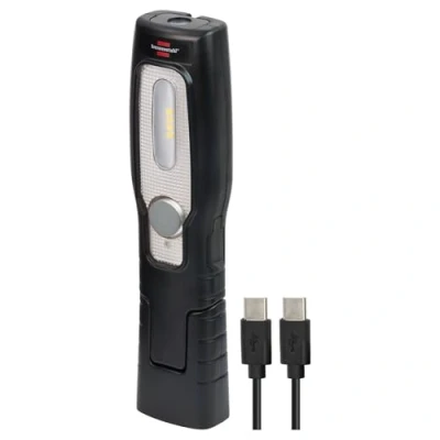 Afbeelding van Brennenstuhl LED oplaadbare handlamp HL 201 A/LED werklamp met batterij (250 + 70lm, scharniervoet, handige inspectielamp magneet en haak, inclusief USB C kabel)
