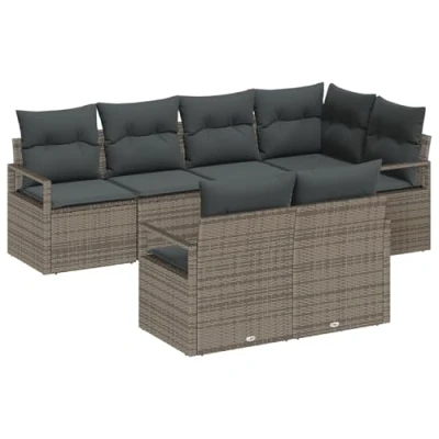 Afbeelding van vidaXL 7 delige tuinsofa set met kussens grijs poly rattan