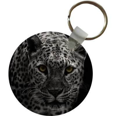 Afbeelding van Sleutelhanger Luipaard Zwart Wit Plastic Rond Uitdeelcadeautjes