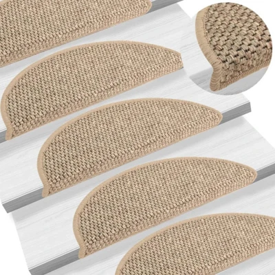 Afbeelding van Trapmatten zelfklevend 15 st sisal look 56x17x3 cm donkerbeige