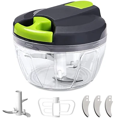 Afbeelding van SOMLAW Mini Hakmolen, 520 ml Handmatige hakmolen BPA vrij, uienhakker, en mengen voor groenten, uien, knoflook, gember, noten, kruiden, vruchten (Grijs groen)