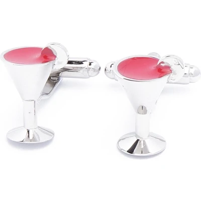 Afbeelding van Manchetknopen Cocktailglazen Cocktails Zilver en Rood