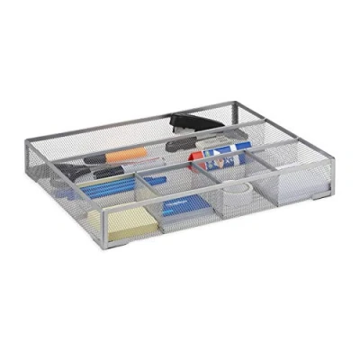 Afbeelding van Relaxdays bureau organizer metaal 6 vakken sorteersysteem lade gaas zilver