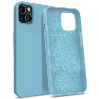 Afbeelding van MyGadget hoesje compatibel met Apple iPhone 15 Hardcase siliconen microfiber voering Schokbestendig in babyblauw